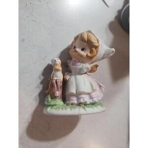 4 HOMCO Figurine Girls  Kerchiefs & Dresses Goose Dog Cat Squirrel Porcelain